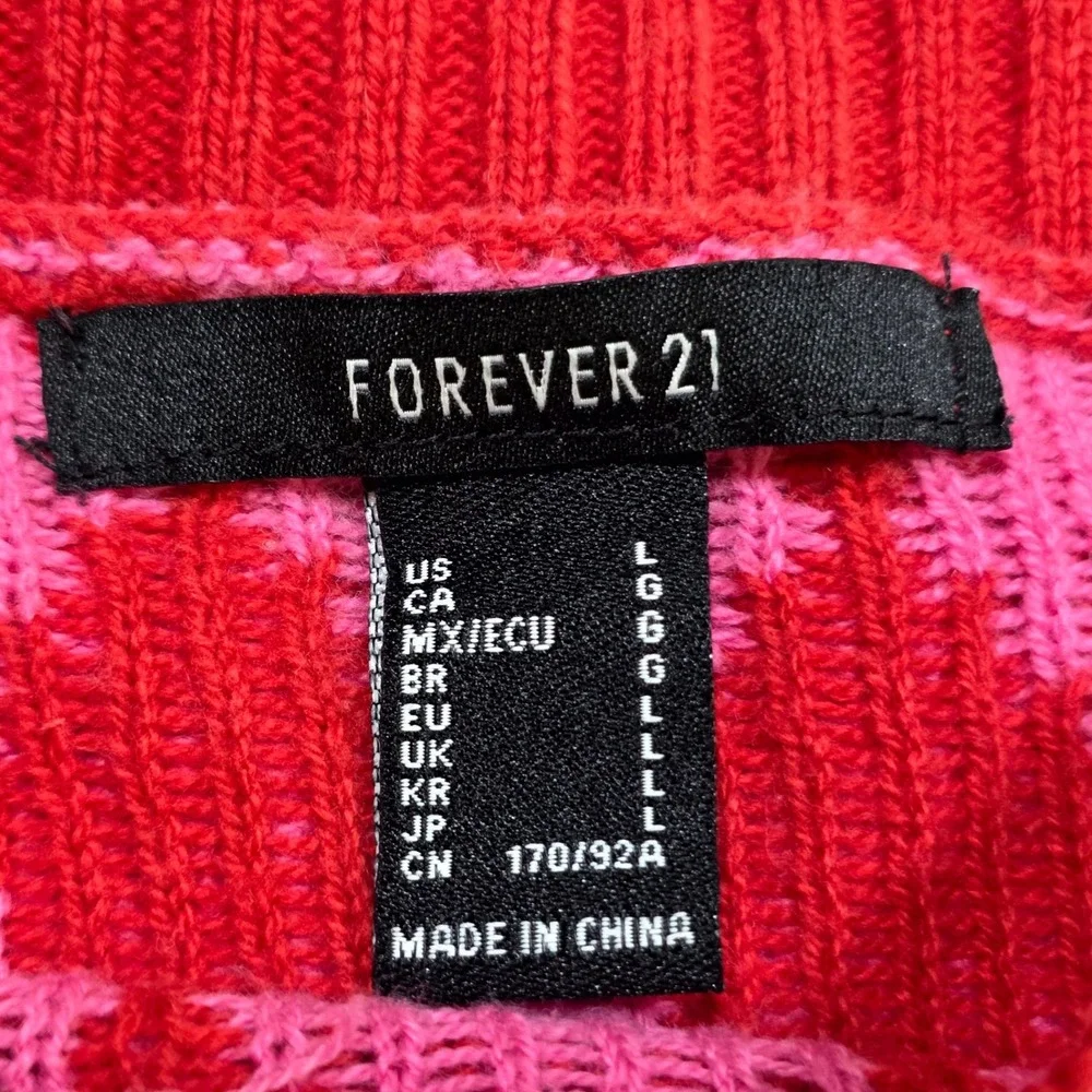 Forever 21 Sweater Womens Large Pink Red Argyle Short Sleeve Crop Knit Top 8000